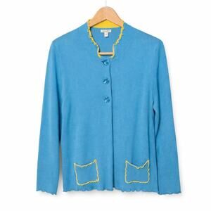 Venario Cardigan Womens Size XL Blue Green Cotton Modal Blend Coastal Grandma